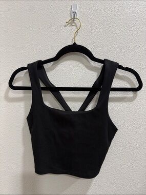 ALO Yoga Black Ribbed Cross-Back Crop Top